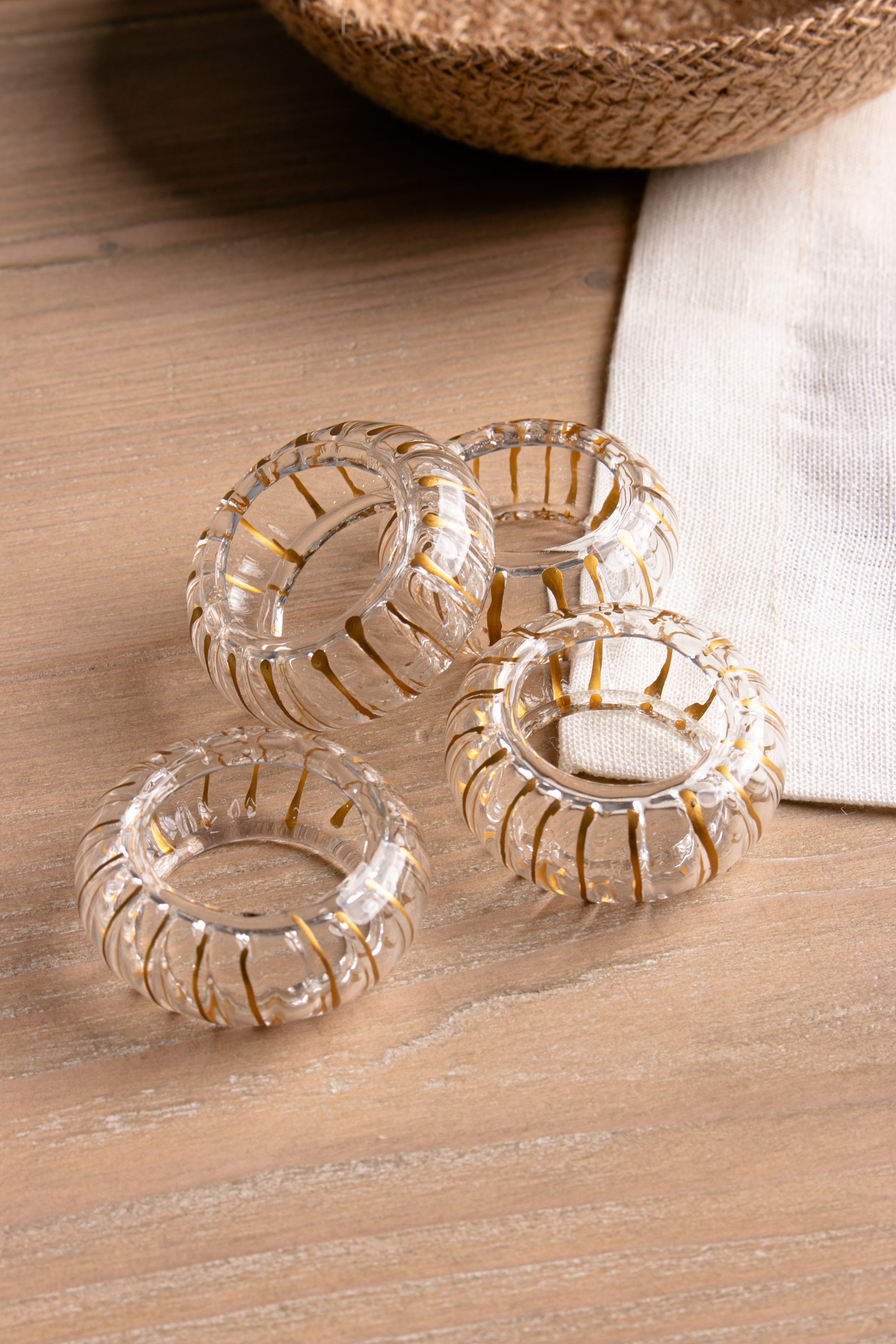 Gold Stripes Glass Napkin Rings - Set of 4