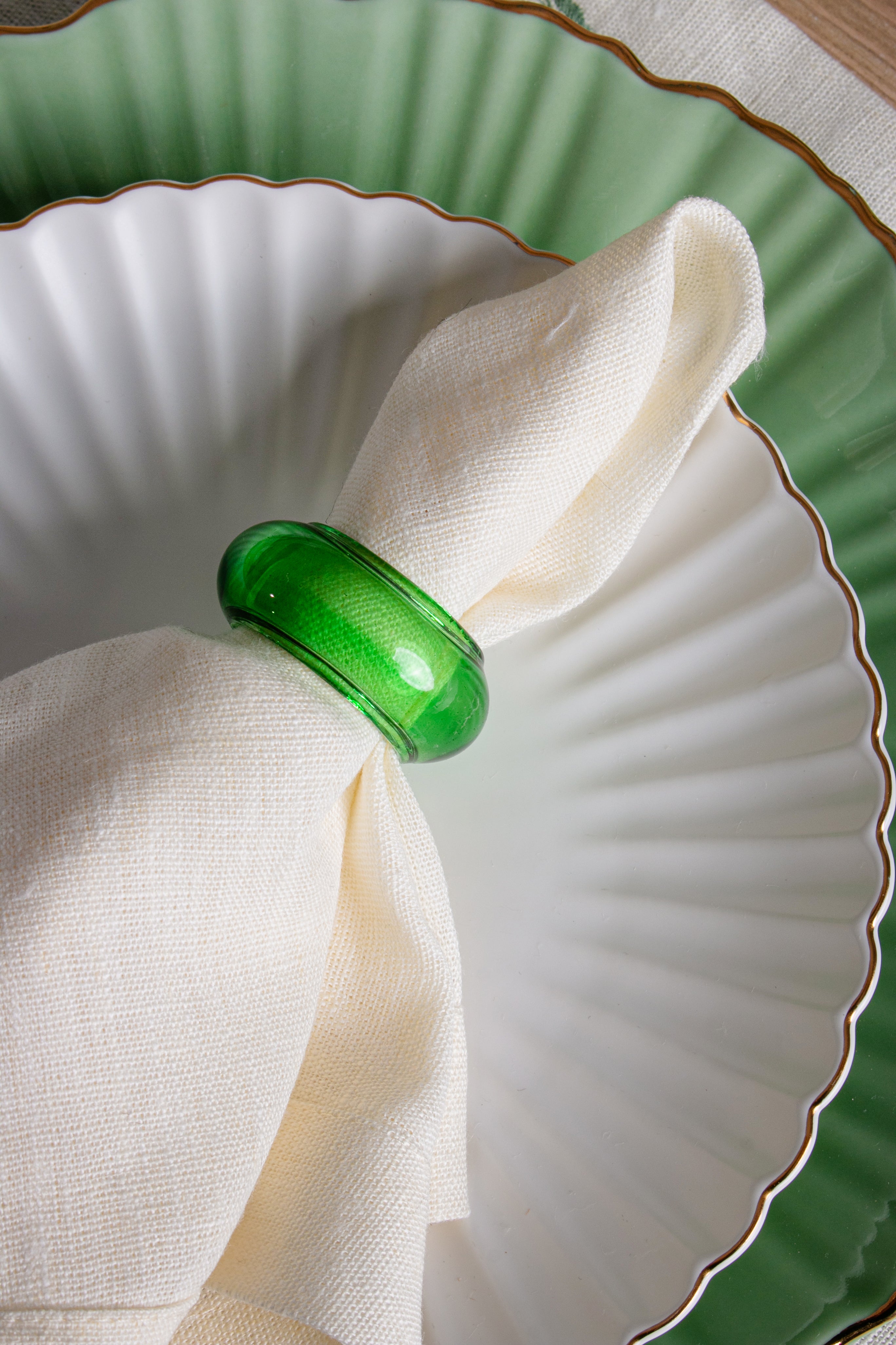 Green Glass Napkin Rings - Set of 4